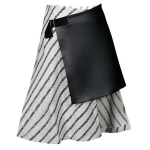 Mirimalist Wrap Striped Cotton Faux Leather Asymmetrical A-Line Skirt NWT Size L